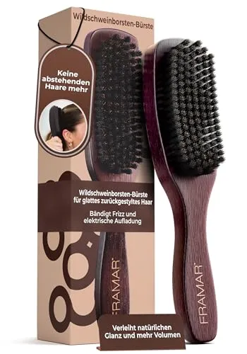 FRAMAR Sleek Bürste Wildschweinborsten - Wildschweinborsten Bürste Haare, Sleek Bun Haarbürste, Boar Bristle Hair Brush, Naturhaarbürste Für Volumen und Glanz - Brauner Samt