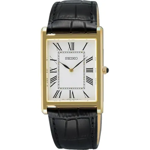Seiko Herren Classic 27mm Uhr SWR104P1 - Armbanduhren, elegante Dressuhr mit 50 m Wasserdichtigkeit und hochwertigem goldplattiertem Edelstahlgehäuse, ideal für stilbewusste Herren.