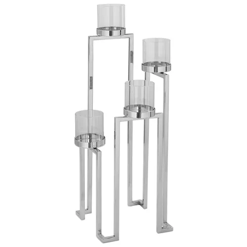 Fink Edelstahl Teelichtständer mit 4 Glaszylindern - Moderne Kerzenständer für stimmungsvolle Momente, aus glänzend poliertem Edelstahl, ideal für den Innenbereich, mit 4 Aufsatz-Glaszylindern für ein elegantes Ambiente.