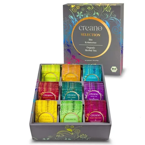 Creano Bio Kräutertee Geschenkset „ORGANIC HERBAL TEA“ - 90 Teebeutel - Tee-Geschenkideen: 100% biologisches Geschenkset mit 9 einzigartigen Teemischungen, ideal für jeden Anlass und genussvoll heiß oder kalt.