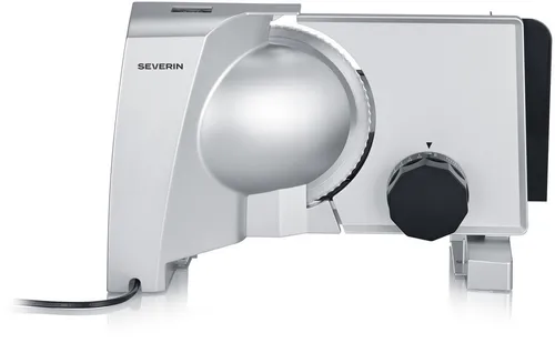 Severin AS 3917 Allesschneider (grau) - Vielseitiger Allesschneider mit hochwertigem Metallgehäuse, ideal für präzise Schnitte von Brot, Käse oder Obst. Schnittstärke von 0 bis 23 mm einstellbar und einfach zu reinigen dank herausnehmbarem Edelstahlmesser.
