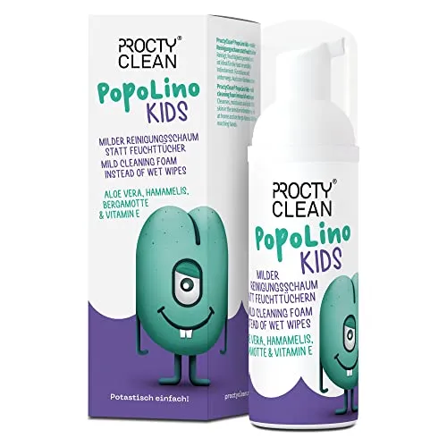 ProctyClean PopoLino Kids milder Popo Schaum statt Feuchttücher. Vegan & Naturkosmetik! Macht Po und Umwelt froh. Mit Aloe Vera, Hamamelis, Bergamotte & Vitamin E