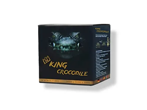 King Crocodile Kokosnuss Kohle mit Langer Brenndauer I 26x26mm Nachhaltige Naturkohle I wenig Asche I geringer Rauchentwicklung I Grillkohle I Kohle Würfel in Premium Qualität (Consumer, 6kg)