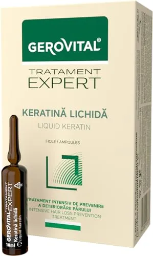 Liquid Keratin – Intensiv-Reparatur-Serum für strapaziertes, trockenes oder feines Haar – Gegen Haarausfall und Schuppen, Gerovital Tratament Expert 10x10 ml