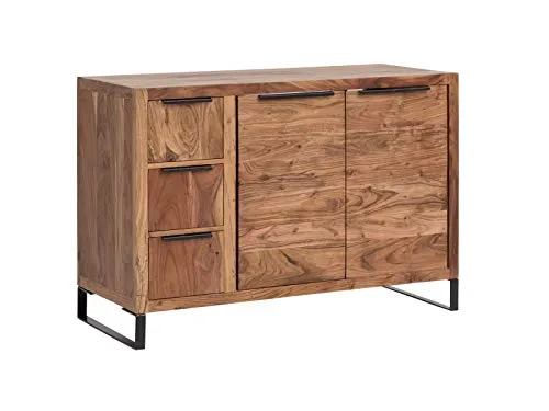 Woodkings Sydney Waschtisch 105 cm aus Massivholz Akazie Hell - Unterschrank fürs Bad mit 2 Türen und 6 Schubladen, individuell anpassbar ohne vorgebohrte Löcher, ideal für Doppelwaschtische und in Handarbeit gefertigt für einzigartige Qualität.