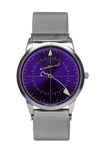 UMF Ruhla Colani Limited Edition Silber/Violett Quarzuhr - Elegante Quarzuhr mit Edelstahlarmband, inspiriert von Designer Luigi Colani. Limitierte Auflage mit fluoreszierendem Zeiger und kratzfestem Saphirglas – ein stilvolles Highlight für jeden Anlass.