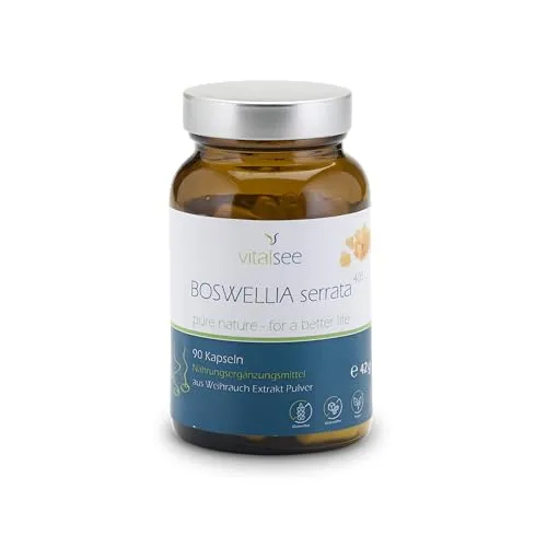 Vitalsee BOSWELLIA serrata 400 Extrakt – 90 vegane Kapseln – Hochwertiger Weihrauch-Extrakt – glutenfrei, laktosefrei, ohne Zusätze – im Glas