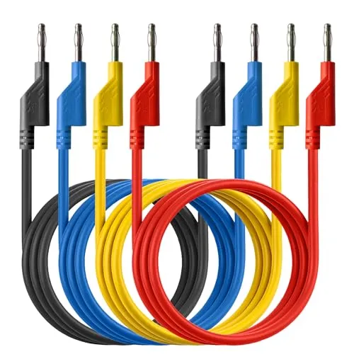 PeakTech 7048-4 Stück Messleitungen Set, 75cm, Multimeter Test Kabel, Laborleitungen, Messkabel mit 4mm Bananenstecker, Stapelbar, in 4 Farben