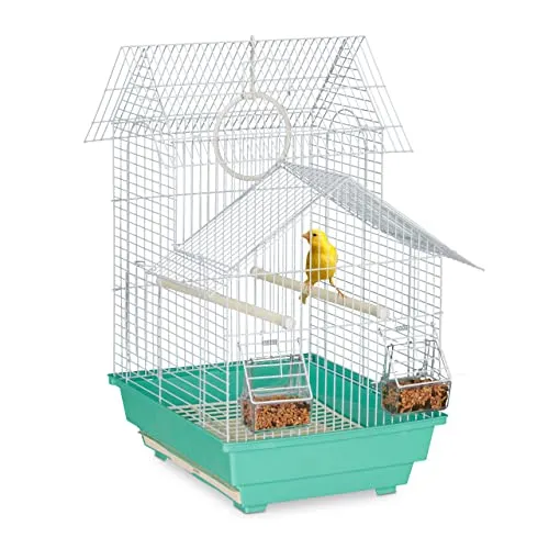 Relaxdays Bird Cage Vogelkäfig, Käfig für kleine Kanarienvögel, Sitzstangen & Futternäpfe, 50 x 42,5 x 33,5 cm, hellblau/mintgrün, Stahl