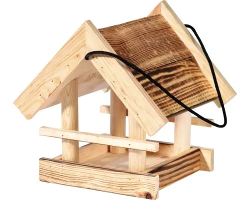 dobar® Green Label Vogelfutterhaus Candela - Hängendes Vogelhaus aus FSC-zertifiziertem Holz - Futterstation für Wildvögel, wetterbeständig dank geflammter Oberfläche, ideal zum Aufhängen in Gärten oder auf Balkonen.