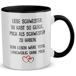 22Feels Tasse Schwester Geschenk Geburtstag Weihnachten Geschwister Mädchen Frauen, Keramik, Made in Germany, Spülmaschinenfest, Zweifarbig weiß|schwarz