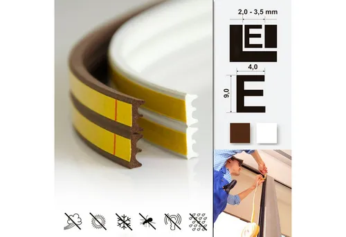 DQ-PP Türdichtband 100 Meter - Selbstklebendes E-, D-, I-, P-, V-Profil - Hochwertiges selbstklebendes Türdichtband in 100 Metern, ideal zur Verbesserung der Energieeffizienz und zum Schutz vor Zugluft. Perfekt für Fenster und Türen.
