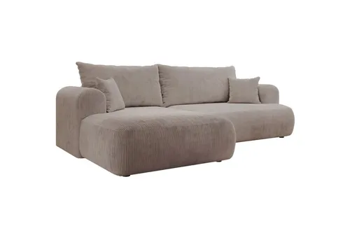 Selsey Ovo Cord Ecksofa mit Schlaffunktion und Bettkasten, Beige - Ecksofa in L-Form mit Cordbezug, ideal für bis zu 4 Personen. Mit DL-Ausklappmechanismus für eine großzügige Schlaffläche und praktischem Bettkasten für zusätzlichen Stauraum.