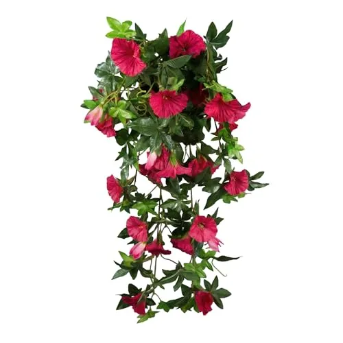 Seidenblumen Roß Künstliche Petunienranke 65cm pink – Hängepflanze mit 24 Blüten & 10 Ranken – Textilfaser Kunstblume wie echt – Petunie hängend für Hängeampel, Balkon & Wanddeko – Kunstpflanze
