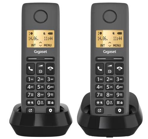 Gigaset Pure 120 Duo - Schnurlose Telefone mit Anrufschutz - Festnetztelefone mit beleuchtetem Display und hörgerätekompatibel. Bieten bis zu 14 Stunden Sprechzeit und ECO DECT für umweltfreundlichen Betrieb.