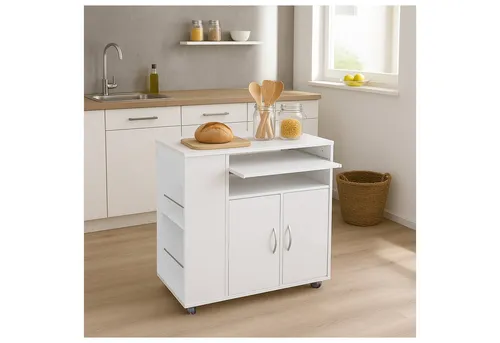 HTI-Living Hochschrank Küchenschrank Thekla Weiß - Vielseitiger Mehrzweckschrank mit ausziehbarem Boden für zusätzliche Ablagefläche, ideal für Küche, Büro oder Vorratsraum. Mit Rollen für einfache Mobilität. Maße: 76 x 80 x 40 cm.