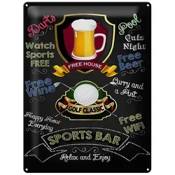 Femer GmbH Metallschild Spruch 30x40cm sports bar Golf relax and enjoy, (1 St), gewölbte Oberfläche, abgerundete Ecken, umgeschlagene Kanten