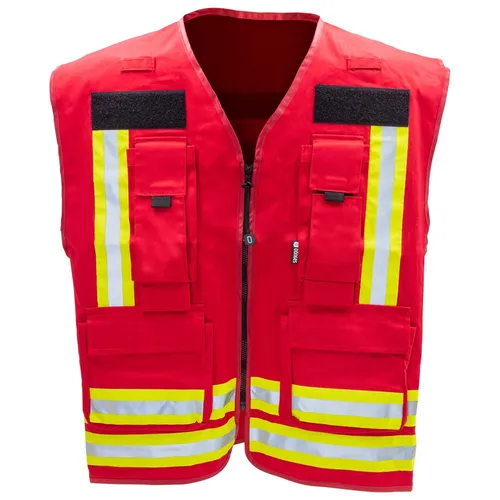 Dönges Kennzeichnungsweste, rot - Arbeits- & Schutzkleidung mit großzügigen Taschen für Equipment und anpassbarer Klettverstellung für perfekten Sitz. Ideal für Sicherheit und Funktionalität bei Einsätzen.