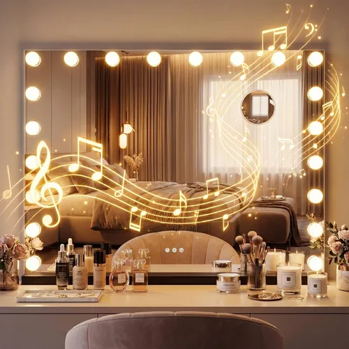 CLP Schminkspiegel Norlina schwarz mit Bluetooth - Kosmetikspiegel mit 20 dimmbaren LED-Leuchten, 10-facher Vergrößerung und integriertem Bluetooth-Lautsprecher für ein perfektes Make-up-Erlebnis.