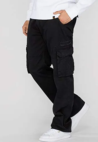 Alpha Industries Herren Jet Pant Freizeithose, Black, 36 - Wanderhosen im Regular Fit mit stylischem Used Look und praktischen Pattentaschen. Perfekt für Abenteuer und Freizeit, ausgestattet mit dem ikonischen "Remove before Flight" Loop Logolabel.