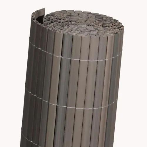 Videx Balkon-Sichtschutz PVC Rügen | Schiefer |90 x 300 cm| 100% Blickdicht ohne Abstand zwischen Röhrchen | Premium-Qualität Made in Germay |stabile wetterfeste Sichtschutzmatte