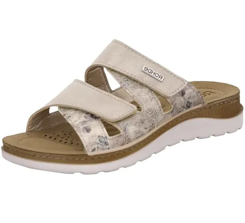 Rohde Baviera Pantolette mit Keilabsatz – Sportliche Sommerschuhe in Beige - Pantoletten mit sportlichem Design, gepolstertem Softfußbett und praktischem Klettverschluss für optimalen Tragekomfort.