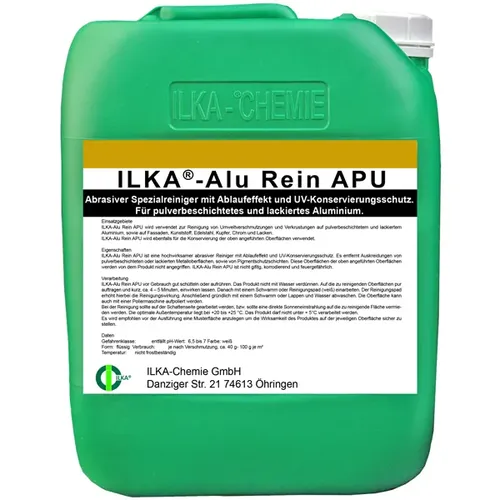 ILKA Chemie Alureiniger für Fassaden ILKA Alu Rein APU 20 L Für pulverbeschichtetes und lackiertes Aluminium. 0305020