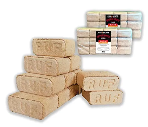 PINI Holzbriketts 100% Buche Hartholzbriketts - Premium Briketts aus 100% Buchenholz mit 5,8 kWh/kg Brennwert, ideal für Kamin und Grill. Geringer Aschegehalt und sofortige Wärmeentwicklung!