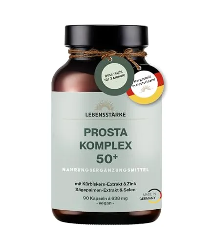 Prosta Komplex 50+ Kapseln - Hochwertiges Nahrungsergänzungsmittel zur Unterstützung der Prostata mit Zink und Selen. Vegan, ohne Zusätze und für eine einfache Einnahme – 90 Kapseln für 3 Monate.