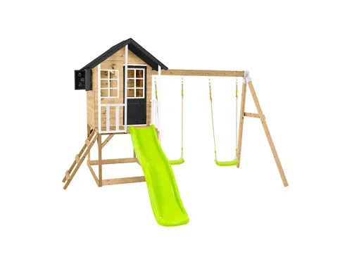 Zwerkules Spielhaus Holli 3 - Spielhaus Holli 3, Kinder Stelzenhaus mit Rutsche und Doppelschaukel, aus FSC®-zertifiziertem Holz für sicheres und nachhaltiges Spielen im Garten.