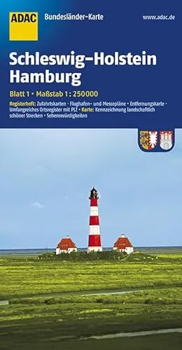 ADAC Bundesländerkarte Schleswig-Holstein, Hamburg 1:250.000: Registerheft: Zufahrtskarten, Flughafen- und Messepläne, Entfernungskarte, Ortsregister ... (ADAC BundesländerKarten Deutschland)