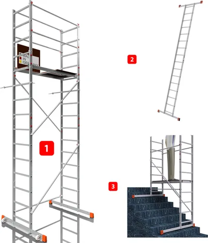 ALTEC AluCombine 3.0-300 - 3m Alu Fahrgerüst mit Traverse und 2 Rollen, leicht und korrosionsbeständig für Maler- und Montagearbeiten
