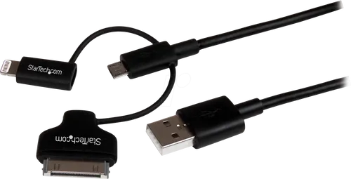 ST LTADUB1MB - 3-in-1 Sync- & Ladekabel - Ladekabel für Apple Lightning, 30-polige und Micro USB-Geräte, unterstützt High Speed USB-Datenübertragung bis zu 480 MBit/s und ist Apple MFi-zertifiziert für zuverlässige Leistung.