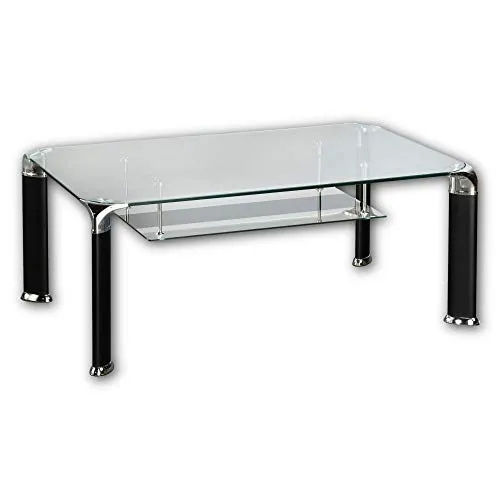 Stella Trading ALBERTO Couchtisch aus Glas mit Metallgestell - Moderner Couchtisch mit geräumiger Ablagefläche für Bücher und Zeitschriften. Wählen Sie zwischen schwarzem oder Aluminium-Gestell. Ideal für ein stilvolles Wohnzimmer. Maße: 100 x 42 x 60 cm (B/H/T).