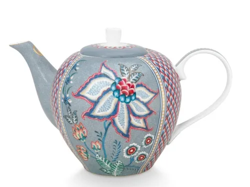PiP Studio Teekanne Flower Festival Light Blue 1,6l - Teekanne aus hochwertigem Porzellan im niederländischen Design, mit blühendem Muster für ein fröhliches Urlaubsfeeling bei jeder Teestunde.