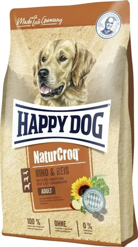 Happy Dog 60519 NaturCroq Rind Reis - Trockenfutter für ausgewachsene Hunde, 4 kg, mit heimischen Kräutern und ohne künstliche Zusatzstoffe