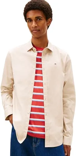Langarmhemd TOMMY JEANS "Sabim Stretch Hemd Shirt" für Herren, Slim Fit - Sportives, tailliertes Langarmhemd von Tommy Jeans in Gulf Sand. Mit elastischem Material für optimalen Tragekomfort, ideal für Business und Freizeit.