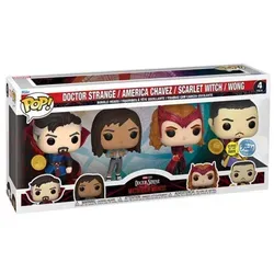 Marvel Doctor Strange Multiverse Funko POP! PVC-Sammelfigurenset 4er Pack - Doctor Strange, America Chavez, Scarlet Witch, Wong, leuchtende Figuren für das ultimative Marvel-Sammelerlebnis