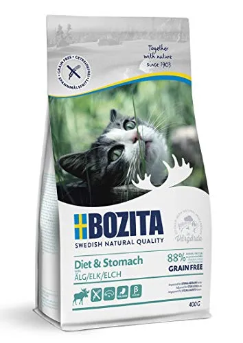 Bozita Diet & Stomach Katzentrockenfutter mit Elch – 400g – getreidefreies Trockenfutter für sensible erwachsene Katzen – 34 % Protein, 10 % Fett – ohne Zucker & Gentechnik – leicht verdaulich