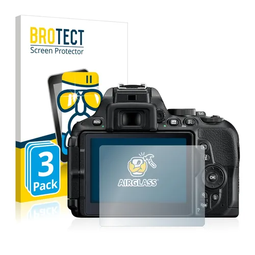 BROTECT Schutzglas Folie für Nikon D5600 (3 Stück) Panzer Schutzfolie Glas [Extrem Kratzfest 9H, Anti-Fingerprint, Ultra-Transparent]