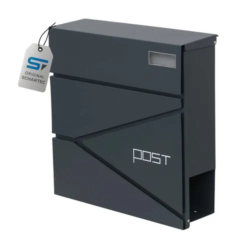 Schartec Design Briefkasten SPB-3 - Moderner Briefkasten in anthrazit mit integriertem Zeitungsfach, robust und korrosionsgeschützt. Ideal für stilbewusste Haushalte, die Wert auf Qualität legen.