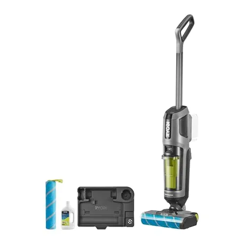 RYOBI 18 V ONE+ Brushless Multiflächenreiniger RHFC18BL-0 - Stabstaubsauger & Elektrische Kehrbesen – 3-in-1 Funktion für Staubsaugen, Wischen und Trocknen in einem Arbeitsgang, ideal für schnelle und gründliche Reinigung von Hartböden.