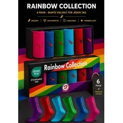 Chili Lifestyle Freizeitsocken LIMITED EDITION Rainbow Bunte Socken - Eyecatcher Farben aus Baumwolle (Multipack, 6-Paar, 6 Farben - Baumwollsocken) Weichbund ohne Gummidruck für Damen und Herren - Exklusive Geschenkbox blau|bunt|grün|lila|rot 39-42