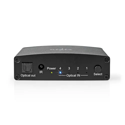 N ASWI2514BK - 4-fach Toslink Switch - A/V Toslink-LWL Switch für nahtlose Umschaltung zwischen 4 digitalen optischen Eingängen, unterstützt verlustfreie Audioübertragung bis 192 kHz, ideal für Zuhause und Büro.