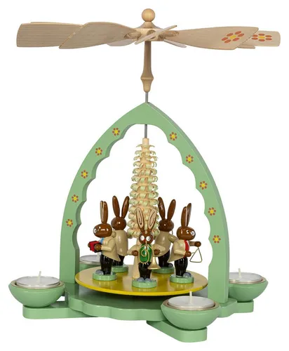 Richard Glaesser Osterhase Pyramide mit musizierenden Hasen - Osterhasen Pyramide aus dem Erzgebirge, handbemalt und 27cm hoch – ein kunstvolles Deko-Highlight für Ihr Zuhause.