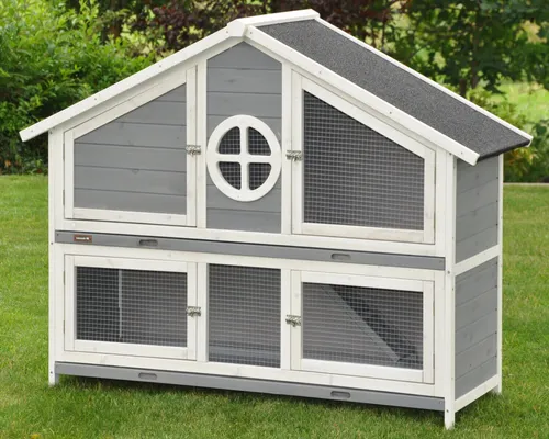 Hasenstall XXL Momo - Wetterfester Kaninchenstall für Meerschweinchen - Käfige, Auslauf & Gehege - 2-stöckiger, wetterfester Stall aus Holz, ideal für Kaninchen und Meerschweinchen im Freien.