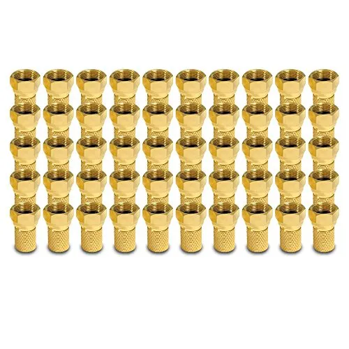 50x ARLI F-Stecker vergoldet 7 – 7,4 mm – Sat Antennen TV Koaxialstecker mit breiter Mutter & Dichtring | Für LNB Multischalter Receiver Antennentechnik