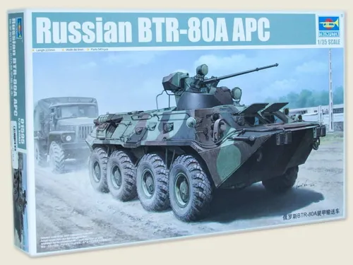 Trumpeter 01595 - Modellbausatz Russian BTR-80A APC, grün - Standmodellbau: Panzer, detaillierter Plastikmodellbausatz für realistische Nachbauten und Sammlerstücke.