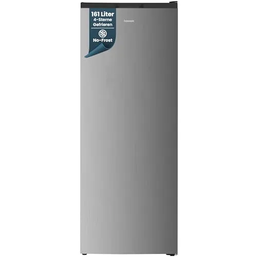 homeX Gefrierschrank NoFrost 161L, silber - effizient und leise - Geräumiger 4-Sterne Gefrierschrank mit 161 Litern - ideal für Familien. NoFrost-Technologie verhindert Eisbildung, während die Super-Frost-Funktion frische Lebensmittel schnell einfriert. Leiser Betrieb mit nur 39 dB, perfekt für Wohnräume.