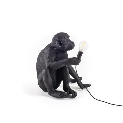 Seletti Tischleuchte Affe sitzend - Black Edition - Stilvolle Tischleuchte im Bauhaus-Design, aus hochwertigem Kunststoff, ideal für kreative Akzente in Ihrem Zuhause. E14-Fassung, betrieben über Steckdose.